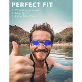 ZABERT Swim Goggles,W2 Swimming Goggles for Adult Men Women, Anti-fog UV Protection No Leaking,Mirrored Blue