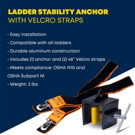 Tie Down Ladder Stability Anchor System | Stabilizer Kit for Ladders w/3Ft Strap | Fits-Connects-Clicks in Seconds | Safety Device for Roofing/Gutters/Etc | Protection Device
