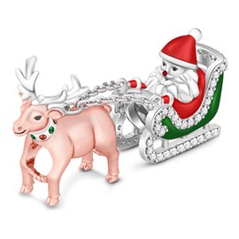 GNOCE "Merry Christmas” Charm Pendant 925 Sterling Silver, Father Christmas Comes to Town, Bead Charms Jewellery for All Bracelets Necklaces Jewellery Gift for Wife or Daughter, N/A