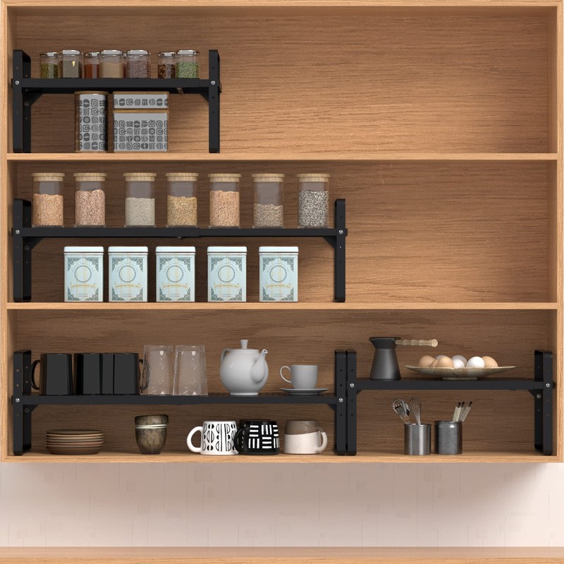 Expandable Cabinet Shelf Organizer Adjustable Metal Spice Rack Stackable Freestanding