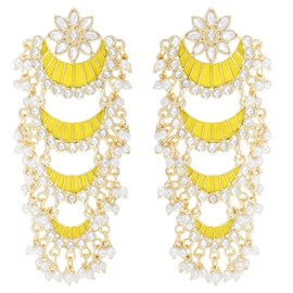 Aheli Drop Faux Pearls Stone Studded Dangle Earrings Indian Traditional Bollywood Jewelry Gift for Women