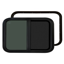 RV Window 24x15 with Trim Kit for Camper Replacement in Winter, Horizontal Sliding Windows with Screen for Cargo Trailer 1-3/4" Wall, Teardrop Door Window with Tint Shade Glass, DOT Certificated.