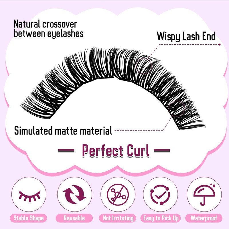 WENDY LASHES Cluster Lashes, 60D+80D+100D+150D Eyelash Clusters D-Curl Fluffy Individual-Eyelashes