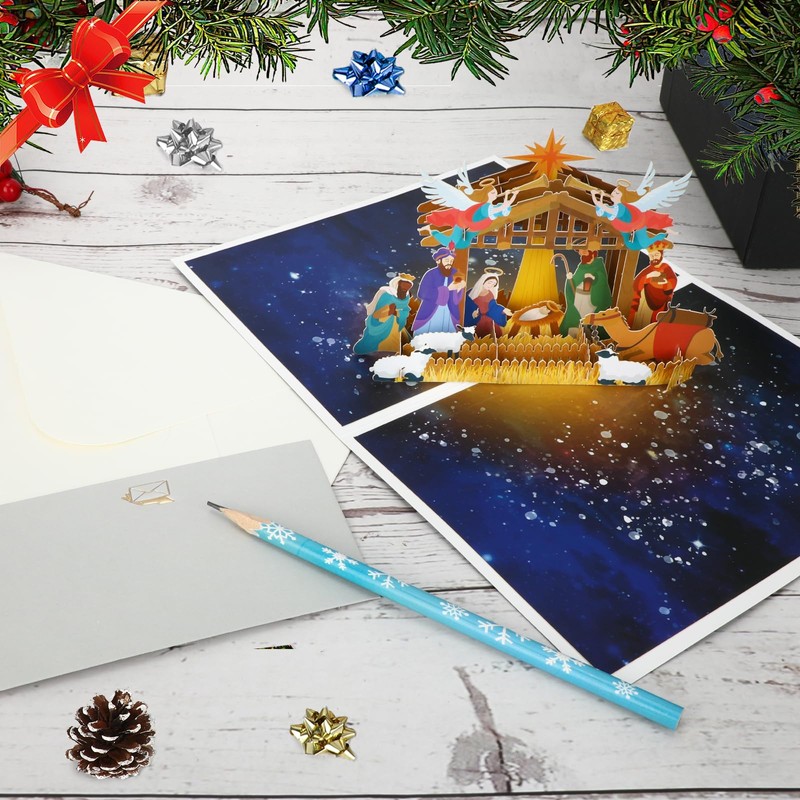 DPKOW Religious Christmas Cards 3D Greeting Pop Up Nativity Christmas