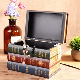 False Book Box 16 x 14 x 19 cm Vintage European Style Decorative Jewellery Storage Book Boxes Fake Book Storage Box Props Treasure Chest for Shelf Decoration