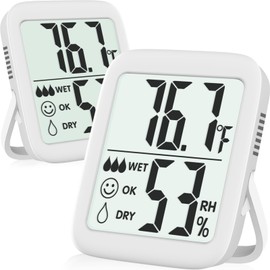 Antonki 2 Pack Room Thermometer for Home, Indoor Hygrometer Humidity Meter Gauge, Digital Temperature and Humidity Sensor Monitor for House, Terrarium, Incubator, Greenhouse - Battery Included