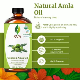 SVA Amla Oil Organic - 16 Fl Oz – 100% Natural Cold Pressed Organic Amla - for Face, Skin Care, Hair Care, Scalp Massage & Body Massage – Carrier Oil