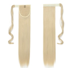 Bleach Blond Ponytail 23inch Hair Extension Wrap Around Ponytails Clip in on Pony Tail Synthetic Straight Hairpiece