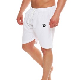 Gennadi Hoppe Men's Swimming Shorts Long Swimming Trunks Beach Shorts Board Shorts, White (white)