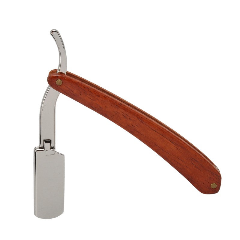 Folding Manual Straight Clipper Wooden Handle Barber Foldable Manual Beard