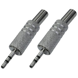 AERZETIX - C53624 - Set of 2 jack socket plug connector jack plug 2.5 mm male stereo with cable protection spring - for welding - length 44 mm - colour silver