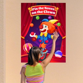 Circus Carnival Birthday Games - Pin the Noses on the Clow Party Games Carnival Clown Theme Poster with 24pcs Stickers and 2 Blindfolds Circus Activity Games Carnival Party Decorations