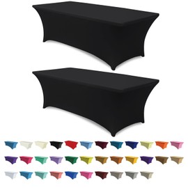 ABCCANOPY 2 Pack 8 ft Spandex Tablecloths Stretch Table Cover Rectangular Table Fitted Polyester Tablecover Table Toppers, Black