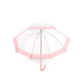 Clear Dome Umbrellas by Jollybrolly PVC Transparent Canopy Coloured Pink Stripe Matching Tip and Handle Stripe Manual Open Close