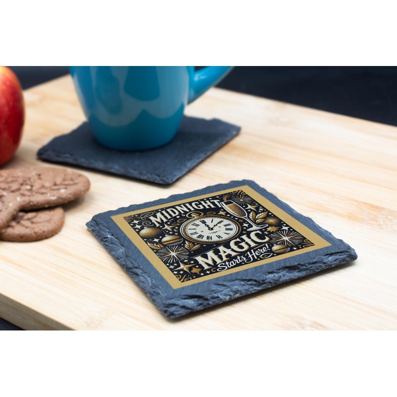 Midnight Magic Decorative Slate Coaster – Elegant New Year's Eve