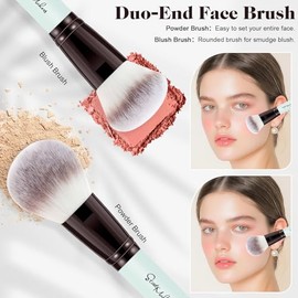 START MAKERS Juego de 5 brochas de maquillaje, corrector de contorno de base de doble extremo, rubor en polvo, bronceador, brochas de sombra de ojos p