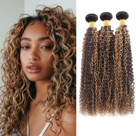 Magibrunette Ombre Curly Wave Bundles 18-22 Inch Two Tone Brazilian Hair 3 Bundles for Black Women