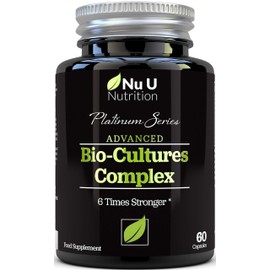 Bio Cultures Probiotics 60 Billion CFU - 60 Capsules - 2 Month Supply - 5 Active Vegetarian Strains with Lactobacillus Acidophilus & Bifidobacterium - Gut Supplements for Women & Men - Nu U Nutrition