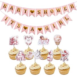 Baby Shower Decorations Girls, It's a Girl Bunting Banner Baby Shower Girl Cupcake Toppers Baby Shower Decorations for Baby Shower Gender Reveal Party Birthday Supplies