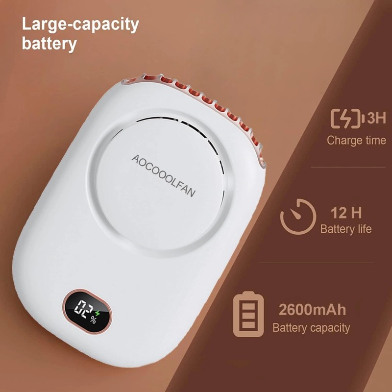 AOCOOLFAN Portable USB Neck Fan Mini Handheld Rechargeable White