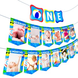 JeVenis Fun to Be One Pool Party Decoration Pool Party First Birthday Decoration Beach First Birthday Decoration High Chair Banner 12 Months Photo Banner Pool One Banner