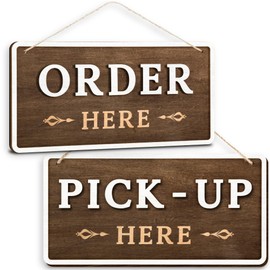 Woodamore Wood Order Here Sign - Hanging Order Here Pick Up Here Signs, Wooden Restaurant Signage