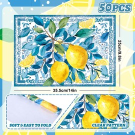 JarThenaAMCS 50 Sheets Lemon Paper Placemats Watercolor Lemon Disposable Place Mats Summer Fruit Decorative Table Mats for Kitchen Party Table Decor Supplies, 9.8 x 14 Inch