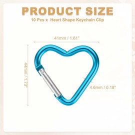 PATIKIL Heart Shape Snap Hook, 10 Pack Aluminum Alloy Heart-Shaped Keychain Clip Spring Key Holder for Camping Fishing Hiking Traveling, Sky Blue