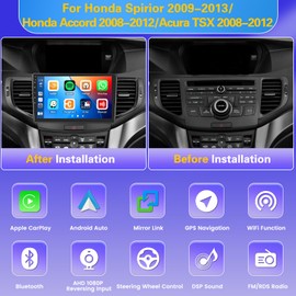 8 Core 4+64GB Android Radio Dash Kit for Acura TSX 2008-2012 Honda Accord 2008-2012 /Honda Spirior 2009-2013 Carplay Android Auto, 9'' Touch Screen Car Stereo with GPS WiFi/32EQ/Bluetooth