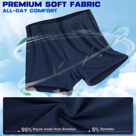 IGOLUMON Mens Underwear Boxer Shorts 5 Pack Comfortable Bamboo Rayon Boxers for Men Classic Relaxed Fit Stretch Shorts Moisture Wicking Breathable Men's Boxer Shorts with Button Fly