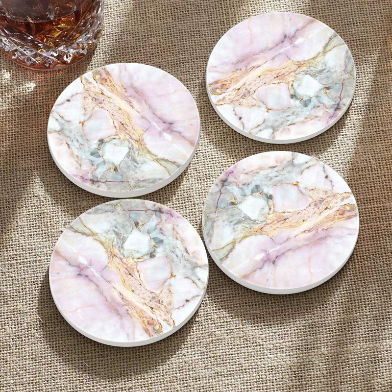 HAOCOO Coasters Stylish Ceramic Marble Pattern Cork Back Round Set