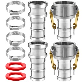Innconee 2 Set Camlock Fittings Type C&E 2 Inch Aluminum Cam and Groove Hose Fitting Kit include 2" Female Coupling Cam lock, 2" Male Adapter Camlock, Gasket, Hose Clamps for Industrial