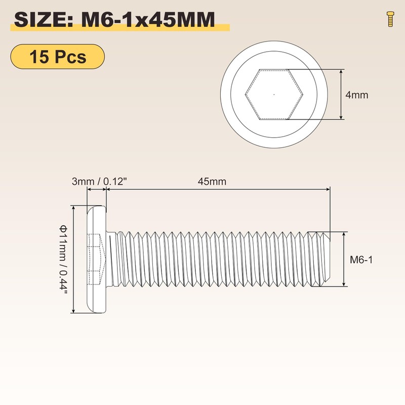 METALLIXITY Flat Head Hex Socket Cap Screws Bolts(M6-1x45) 15Pcs, Steel