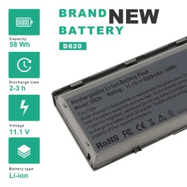 Fancy Buying Laptop Battery for Dell Latitude D620 D630 D630C D630N D631 D640 PC764, JD634, 312-0383, 451-10298 P/N's: PP18L RD300 RD301 PC764 TC030 TD175-12 Months Warranty (6 Cells 11.1V 5200mAh)