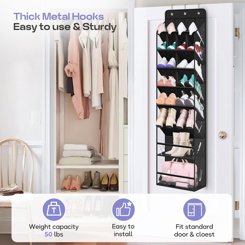 MISSLO Clear Over the Door Shoe Organizer Large Deep Pockets