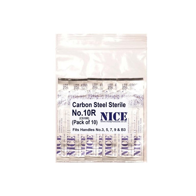 10 x NICE No.10R Sterile Carbon Steel CS10R Surgical Blades