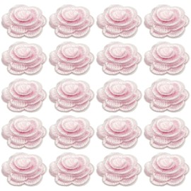 20pcs Flower Lace Applique Exquisite 3D Embroidery Floral Sew On Patches for Wedding Bridal Dress Clothes Repairing Hair Ornaments Sewing Craft DIY (Pink)