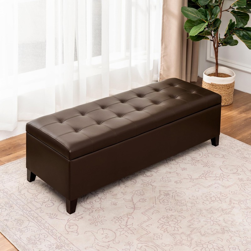 Joveco Storage Ottoman Bench, 51 Inch Leather Tufted Bench for