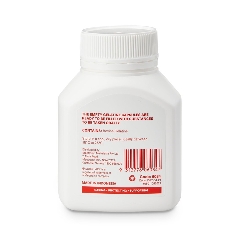 SurgiPack Empty Gelatine 100-Capsules, Size 00