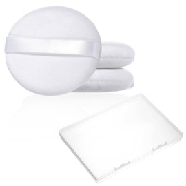 3 Pack Large White Powder Puffs, 4.13 Inch Soft Cotton Portable Extra Big Loose Powder Puff Washable Travel Size Round Puff Face Makeup Ductile Puffs with Clear Box for Women Body Face