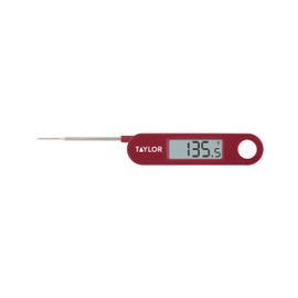 Taylor Folding Stem Display Instant Read Digital Thermometer, Meat Food Grill BBQ Cooking Kitchen Thermometer, Tailgating and Grilling Compact Folding Probe, Red
