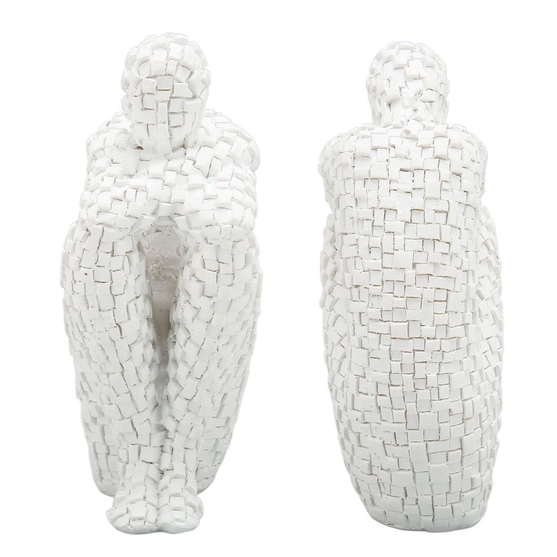 Abstract Mosaic Sculpture White Resin Eco Friendly Bookend Function Thinker