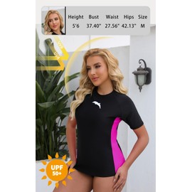 Halcurt UV Shirt, Women's Short-Sleeved Rash Guard UPF 50+ Swimming Shirt, Quick-Drying Swimming Shirt, M-XXL