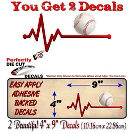 2 Heartbeat Baseball Pulse 9'' Decals Vital Hardball Fastball Batting Pitching Sports Father Field Base Ball Vinyl Stickers (2 Decals - Baseball Pulse)