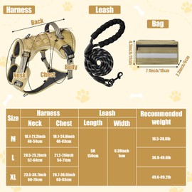 GQIRIL Tactical Large Dog Harness - Adjustable Dog Vest with Handle and Leash Set with Side Bag, No Pull Escape Proof Military Service Pet Harness for Working Training Outdoor Hiking (Khaki, XL)