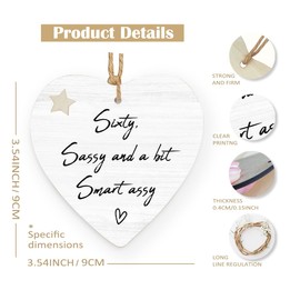 60th Birthday Gifts for Women,Funny 60th Birthday Wooden Heart Hanging Ornament,Sixty Sassy and a Littele Smart Assy, Gifts for 60 Year Old Woman, 60th Birthday Decorations hangingornament”