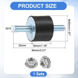 uxcell M10 x 25mm Rubber Mounts, 30 x 40mm Cylindrical Anti Vibration Isolator Studs Shock Absorber Double Studs with Nuts for Car Bobbin Generator Air Compressors