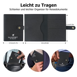 ILIYAH Passport Case Organiser - Passport Bag Travel Document Organiser with Passport Compartment and Card Holder for Travel, black, Casual