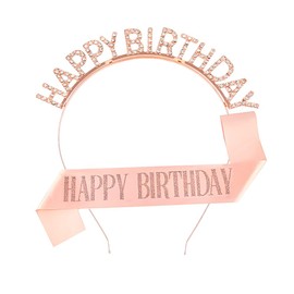 Happy Birthday Headband and Sash for Women Birthday Party Hairband for Girls Bday Sash Head Band Bday Hair Band Supplies Happy Birth Day Tiara Birthdate Sashes Birth Date Hairbands Accessories Sashes
