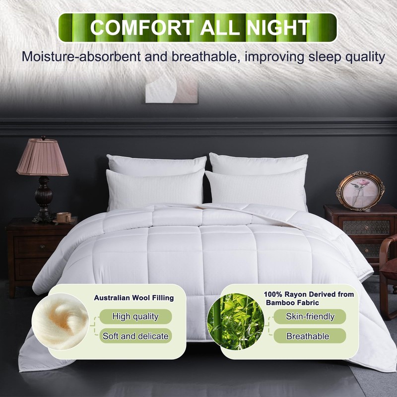 YOUR MOON Luxurious All Season Wool Comforter Twin Size 100%